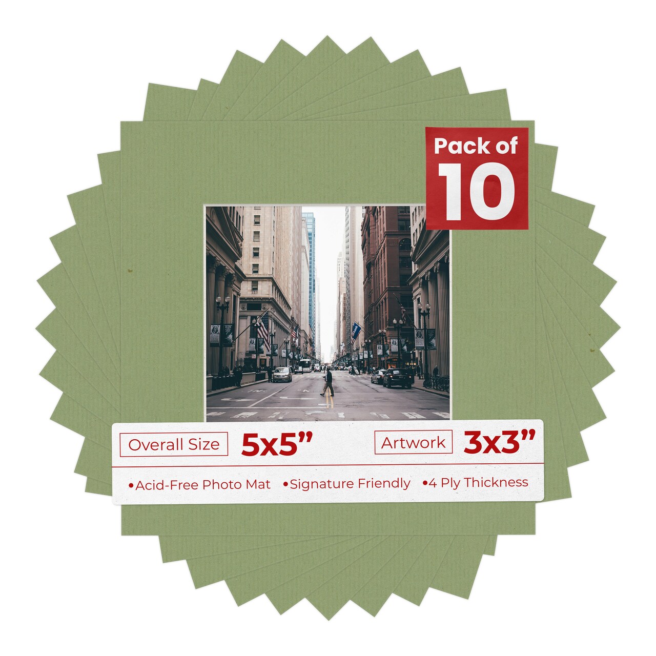 Palm Leaf Green Mat Board for 5x5 Inch Frames - Fits 3x3 Photos